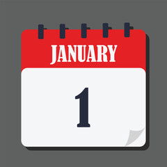 vector illustration icon calendar 1 January with a red color on its header.