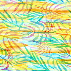 Summer sunny seamless tropical watercolor pattern