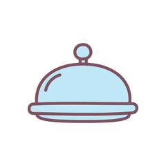 Cute serving dish icon. Hand drawn illustration of a cloche in pastel colors on white background. Vector 10 EPS.