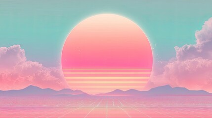 vaporwave pastel background, soft pink and teal gradient with retro sunset motif, nostalgic 90s Y2K vibe