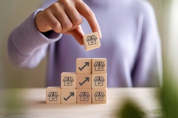 Building a successful franchise: Wooden blocks showcasing growth and opportunity