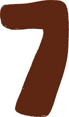 Abstract dark brown brush stroke forming the shape of number seven
