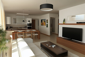Fototapeta premium Modern living room and dining area with minimalist design 