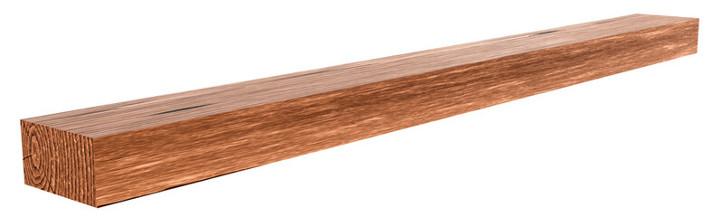 This 3D render showcases a single piece of hardwood timber, highlighting its unique texture and warm brown tones.