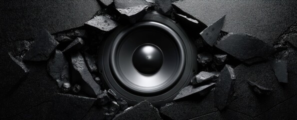 Fototapeta na wymiar The speaker breaking through the wall for an impactful sound experience.