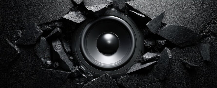 The speaker breaking through the wall for an impactful sound experience.