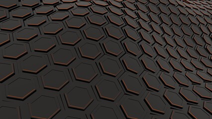 black hexagon 3d rendering background	