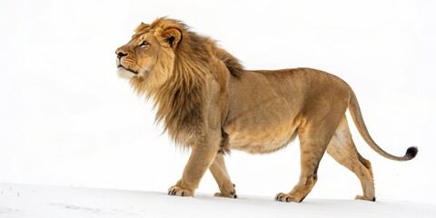 Obraz premium Majestic Lion in Winter Wonderland, Snow, Wildlife Photography Lion, Winter