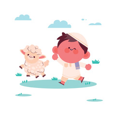 Eid alAdha Celebration with Kid and Sheep