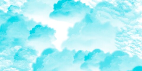 sunny sky blue light watercolor background. Aquarelle painting brush effect card paper textured canvas cloudy smoke space for text, entertaining card, template. aquamarine color graphics illustration