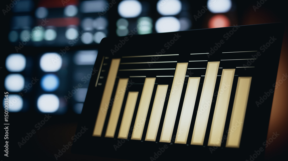 Poster data analysis visualization: a close-up shot of a screen displaying a vibrant bar graph, a testament