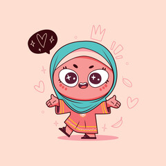 Cute Girl Moslem Cartoon character illustration

