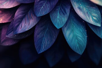 Obraz premium Close-up view of overlapping leaves in deep shades.