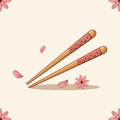 Floral Decorated Wooden Chopsticks with Petals, Elegant Chopsticks with Cherry Blossom Design