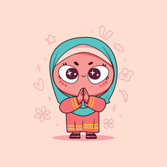 Cute Girl Moslem Cartoon character illustration
