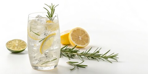 Fototapeta premium Refreshing Rosemary Citrus Fizz, Iced Drink Recipe, Cocktail Summer Drink, Citrus Beverage