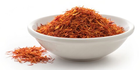 Fototapeta premium Saffron Threads in White Bowl, Spice, Herb, Culinary Saffron, cooking