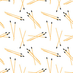 Matches seamless pattern, wooden sticks with brown heads. On white background.