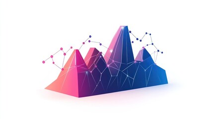 Abstract 3D data graph; growth, peaks, valleys; white background; infographic