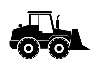 Black Silhouette of a Wheel Loader Tractor Icon