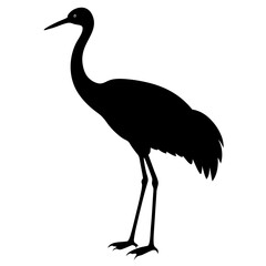 Black Silhouette of a Crane Bird Standing