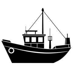 Black Silhouette of a Fishing Trawler Boat