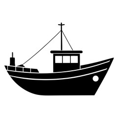 Simple Black Silhouette of a Fishing Boat Icon
