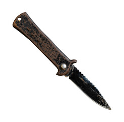 old rusty survival knife isolated