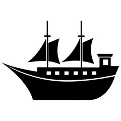 Black Silhouette of a Classic Sailing Ship Icon