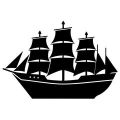 Black Silhouette of a Three Masted Sailing Ship