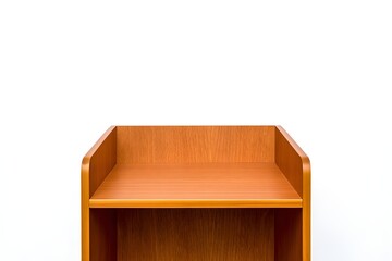 Empty brown wooden podium, an open blank crate for storage, isolated