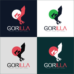 Gorilla Ape and Sun silhouette logo set design template