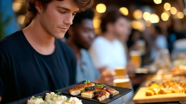 Friends enjoying pintxos and cider in a cozy dining atmosphere