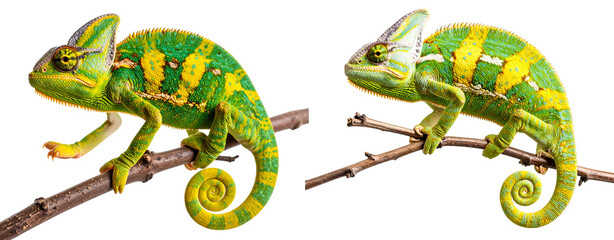  Realistic Chameleon Perched on Branch – Transparent PNG