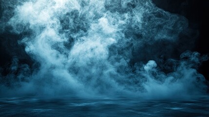 Mysterious blue smoke fills a dark space