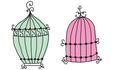 Set Vintage birdcages vector collection