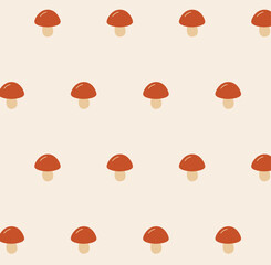 Seamless pattern with mushrooms. Simple fector background with cute mushrooms. Colored children's print for printing on paper, fabric, home textiles, packaging, wallpaper and clothes.