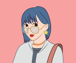 cartoon lady with glasses and fashion style