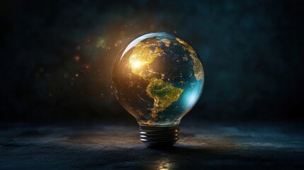 Earth shaped light bulb glowing brightly.