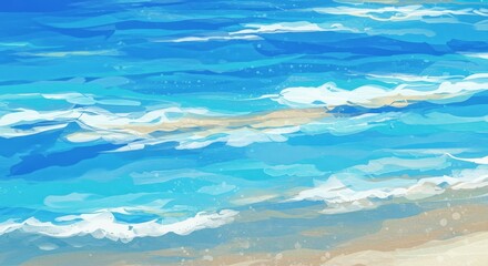 Abstract Digital Illustration Of Blue Sea Waves and Beach Horizon