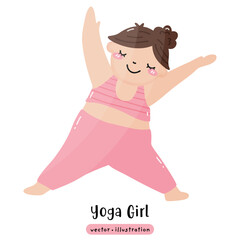 Plus size yoga overweight yoga cute woman yoga pose vector illustration
