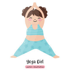Plus size yoga overweight yoga cute woman yoga pose vector illustration