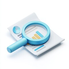 Magnifying Glass Analyzing Business Data Report Charts Graphs Financial Statistics