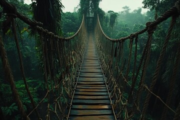 Fototapeta premium Suspension bridge through dense jungle