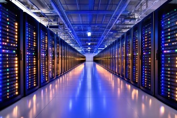 Fototapeta premium Data center server racks technology infrastructure networking system