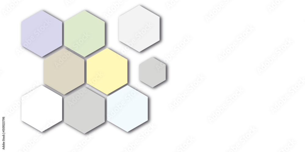Poster Abstract colorful hexagon technology lines background. Abstract soft color hexagonal geometric background with copy space. 3D Futuristic abstract honeycomb mosaic white background.	