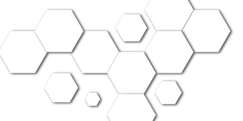Abstract white and gray hexagon technology lines background. Abstract white and grey color hexagonal geometric background with copy space. Abstract white lines background.	