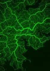 Abstract Green Glowing Lines Network Digital Illustration on a Dark Background