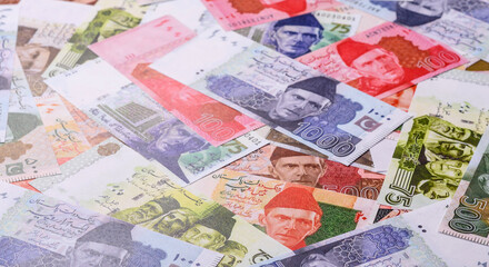Pakistan, Pakistani rupee paper money. Cash notes for business