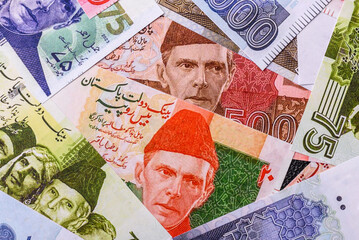 Pakistan, Pakistani rupee paper money. Cash notes for business